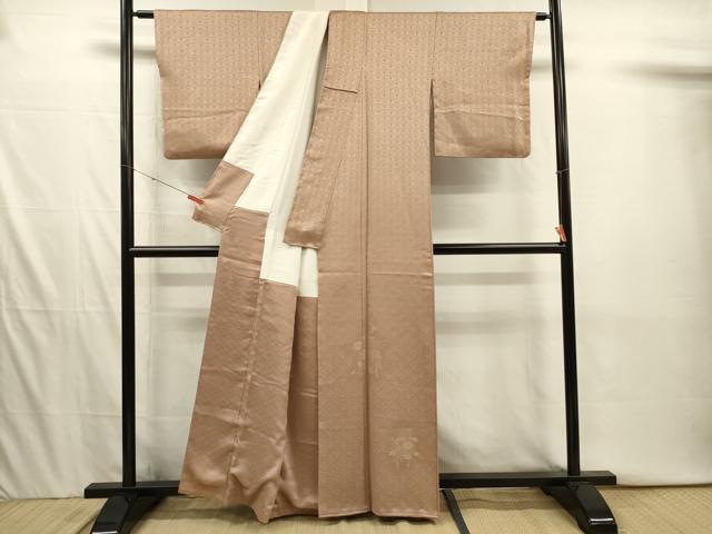 平和屋着物■色留訪問着　花籠地紋　青海波　柴染色　正絹　逸品　DABI3923ya