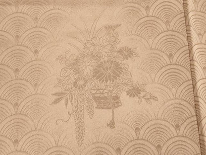 平和屋着物■色留訪問着　花籠地紋　青海波　柴染色　正絹　逸品　DABI3923ya