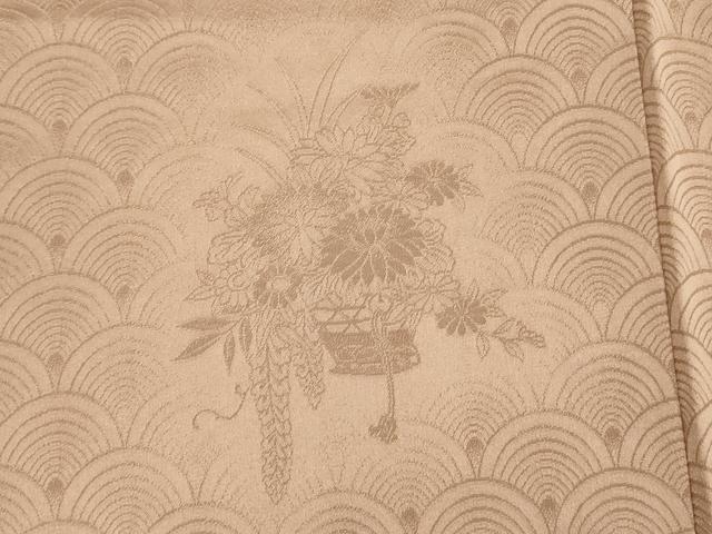 平和屋着物■色留訪問着　花籠地紋　青海波　柴染色　正絹　逸品　DABI3923ya