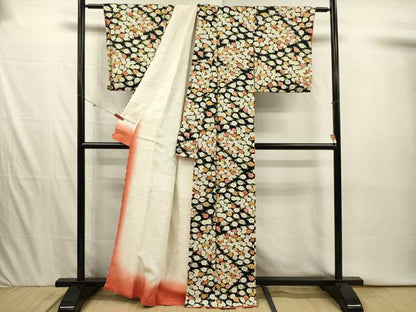 平和屋着物■上質な小紋　花尽くし　黒地　金彩　正絹　逸品　DABI3924ya