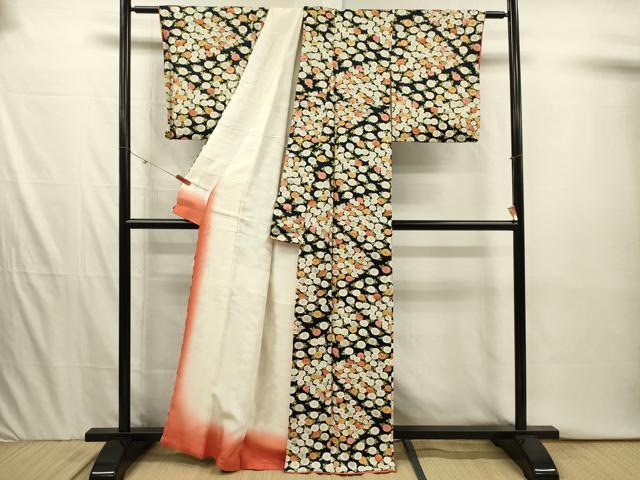 平和屋着物■上質な小紋　花尽くし　黒地　金彩　正絹　逸品　DABI3924ya