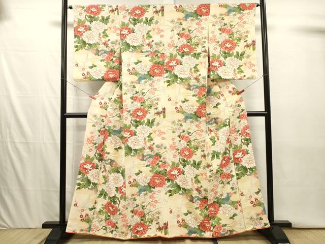 平和屋着物■上質な小紋　花鳥文　牡丹　正絹　逸品　DABI3929ya