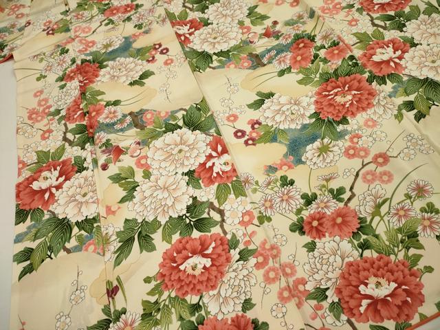 平和屋着物■上質な小紋　花鳥文　牡丹　正絹　逸品　DABI3929ya