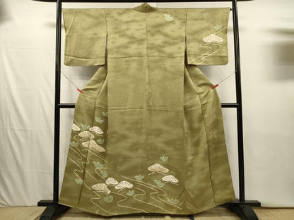 平和屋着物■訪問着　絞り　流水枝松文　金彩　正絹　逸品　DABI3931ya