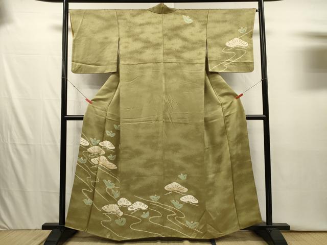 平和屋着物■訪問着　絞り　流水枝松文　金彩　正絹　逸品　DABI3931ya