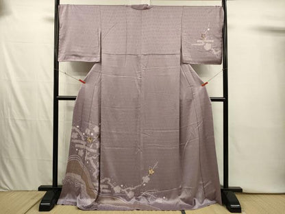 平和屋着物■訪問着　駒刺繍　絞り　流水枝梅文　金彩　正絹　逸品　未使用　DABI3934ya