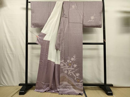 平和屋着物■訪問着　駒刺繍　絞り　流水枝梅文　金彩　正絹　逸品　未使用　DABI3934ya