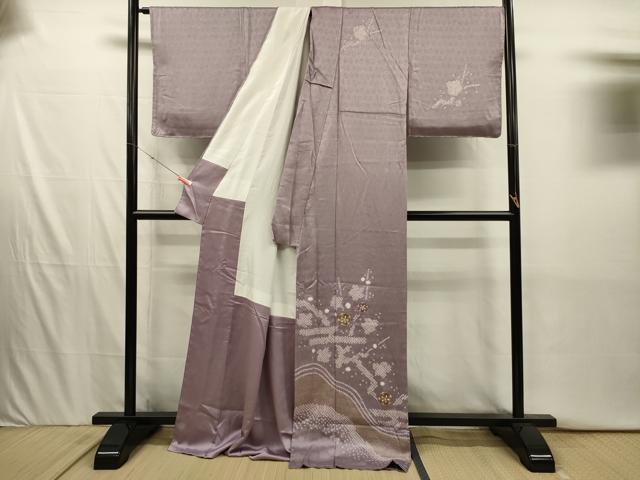 平和屋着物■訪問着　駒刺繍　絞り　流水枝梅文　金彩　正絹　逸品　未使用　DABI3934ya