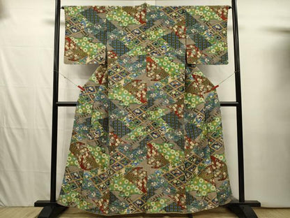 平和屋着物■上質な小紋　幾何学花鳥文　正絹　逸品　DABI3935ya