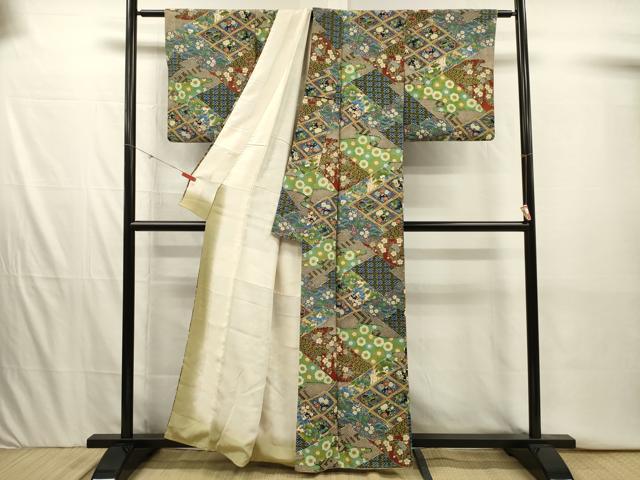 平和屋着物■上質な小紋　幾何学花鳥文　正絹　逸品　DABI3935ya