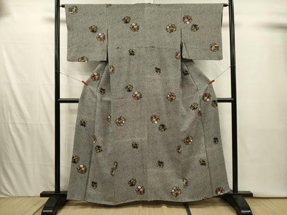 平和屋着物■上質な小紋　絞り　花丸文　黒地　金彩　正絹　逸品　DABI3939ya