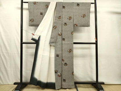 平和屋着物■上質な小紋　絞り　花丸文　黒地　金彩　正絹　逸品　DABI3939ya
