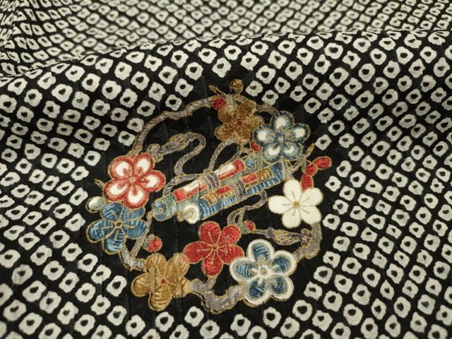 平和屋着物■上質な小紋　絞り　花丸文　黒地　金彩　正絹　逸品　DABI3939ya