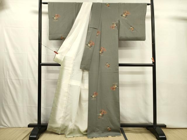 平和屋着物■上質な小紋　流水扇面花文　金彩　正絹　逸品　DABI3943ya