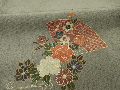平和屋着物■上質な小紋　流水扇面花文　金彩　正絹　逸品　DABI3943ya