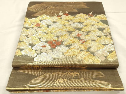 平和屋着物◎六通柄袋帯　立波枝松文　枝梅　金銀糸　正絹　逸品　DABI3946ya