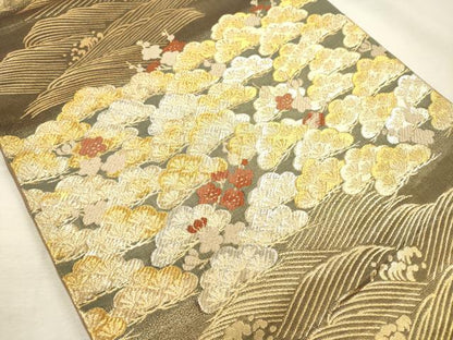 平和屋着物◎六通柄袋帯　立波枝松文　枝梅　金銀糸　正絹　逸品　DABI3946ya