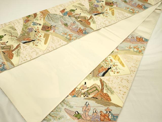 平和屋着物◎六通柄袋帯　地紙人物風景文　金糸　正絹　逸品　DABI3961ya