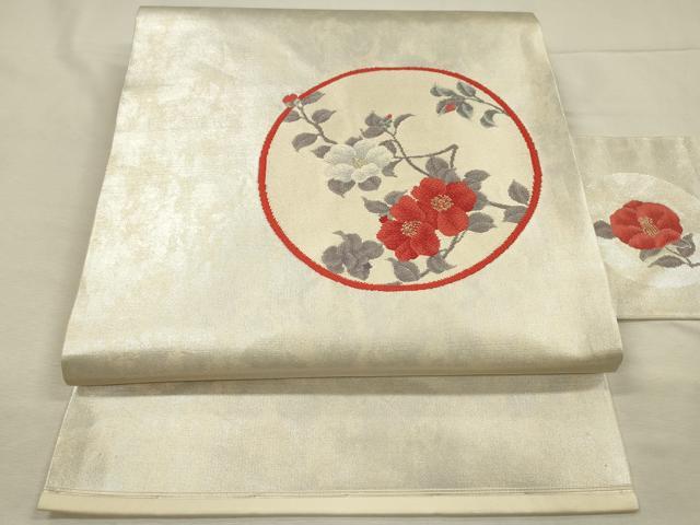 平和屋着物◎九寸名古屋帯　花丸文　金糸　引箔　正絹　逸品　DABI3966ya