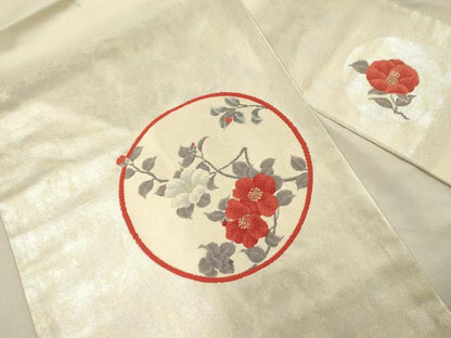 平和屋着物◎九寸名古屋帯　花丸文　金糸　引箔　正絹　逸品　DABI3966ya