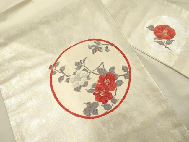 平和屋着物◎九寸名古屋帯　花丸文　金糸　引箔　正絹　逸品　DABI3966ya