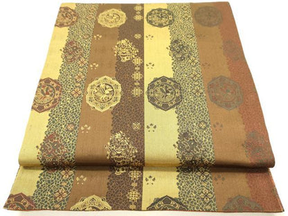平和屋着物◎両面　全通柄袋帯　更紗花鳥文　紹巴　正絹　逸品　DABI3968ya