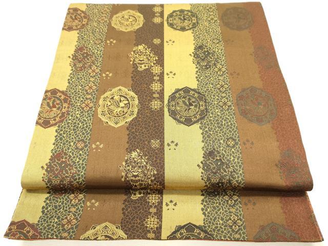 平和屋着物◎両面　全通柄袋帯　更紗花鳥文　紹巴　正絹　逸品　DABI3968ya