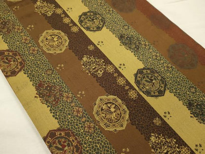 平和屋着物◎両面　全通柄袋帯　更紗花鳥文　紹巴　正絹　逸品　DABI3968ya