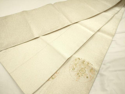 平和屋着物◎綴れ　太鼓柄袋帯　絵皿花鳥文　金彩　正絹　逸品　DABI3972ya