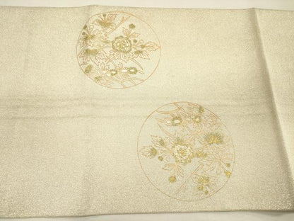 平和屋着物◎綴れ　太鼓柄袋帯　絵皿花鳥文　金彩　正絹　逸品　DABI3972ya