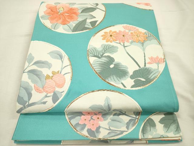 平和屋着物◎六通柄袋帯　唐織　花丸文　金糸　正絹　逸品　DABI3973ya