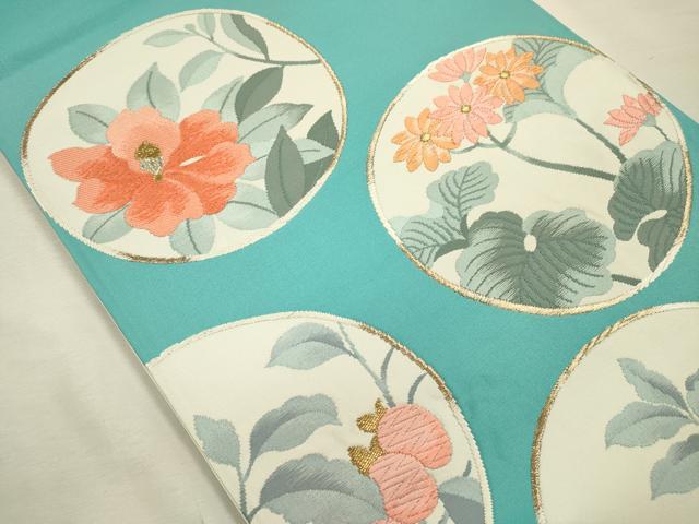 平和屋着物◎六通柄袋帯　唐織　花丸文　金糸　正絹　逸品　DABI3973ya