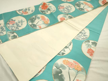 平和屋着物◎六通柄袋帯　唐織　花丸文　金糸　正絹　逸品　DABI3973ya