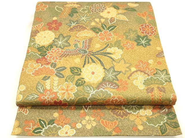 平和屋着物◎全通柄袋帯　鳳凰花松文　金彩　正絹　逸品　DABI3975ya