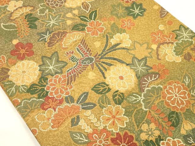 平和屋着物◎全通柄袋帯　鳳凰花松文　金彩　正絹　逸品　DABI3975ya