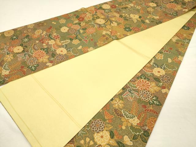 平和屋着物◎全通柄袋帯　鳳凰花松文　金彩　正絹　逸品　DABI3975ya