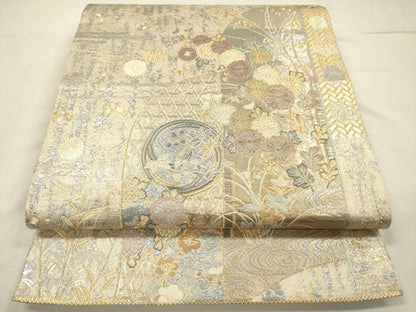 平和屋着物◎六通柄袋帯　舞蝶花丸文　金銀糸　正絹　逸品　DABI3978ya
