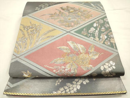 平和屋着物◎六通柄袋帯　花菱文　金銀糸　引箔　正絹　逸品　DABI3983ya