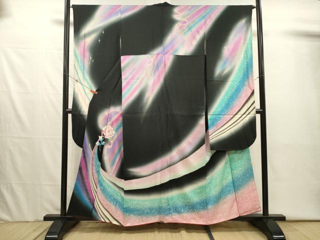 平和屋着物■写真家・秋山庄太郎　振袖　霞文　薔薇　バラ　暈し染め　金銀彩　正絹　逸品　DABI3993ya