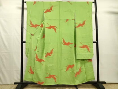 平和屋着物■豪華振袖　寿光織　飛鶴文　金彩　正絹　逸品　DABI3994ya