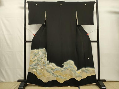 平和屋着物■豪華黒留袖　作家物　風景花松文　暈し染め　金彩　正絹　逸品　DABI3996ya