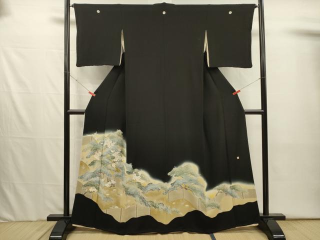 平和屋着物■豪華黒留袖　作家物　風景花松文　暈し染め　金彩　正絹　逸品　DABI3996ya