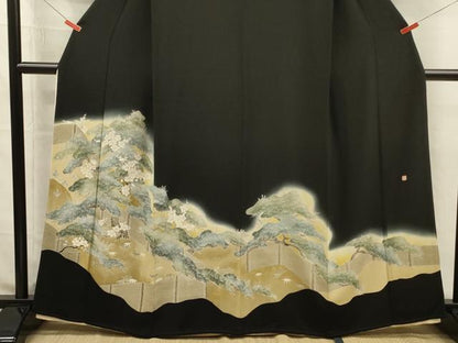 平和屋着物■豪華黒留袖　作家物　風景花松文　暈し染め　金彩　正絹　逸品　DABI3996ya
