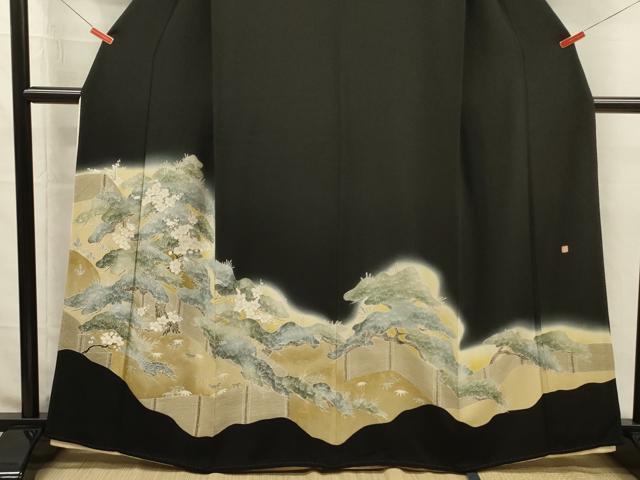 平和屋着物■豪華黒留袖　作家物　風景花松文　暈し染め　金彩　正絹　逸品　DABI3996ya