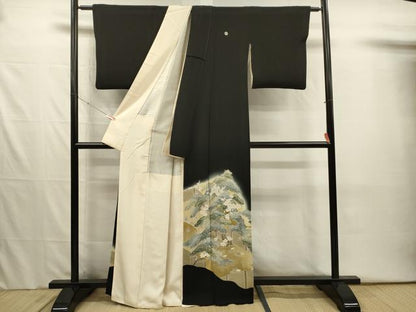 平和屋着物■豪華黒留袖　作家物　風景花松文　暈し染め　金彩　正絹　逸品　DABI3996ya