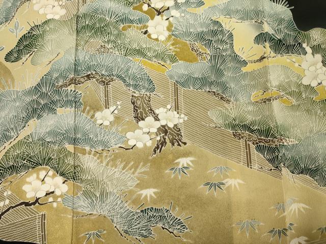 平和屋着物■豪華黒留袖　作家物　風景花松文　暈し染め　金彩　正絹　逸品　DABI3996ya