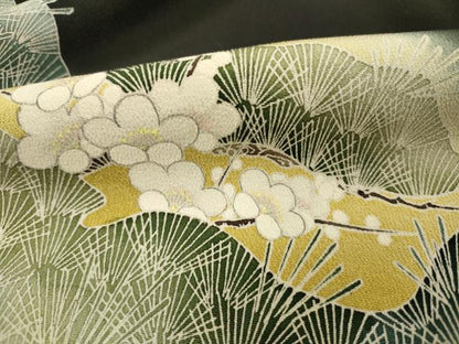 平和屋着物■豪華黒留袖　作家物　風景花松文　暈し染め　金彩　正絹　逸品　DABI3996ya