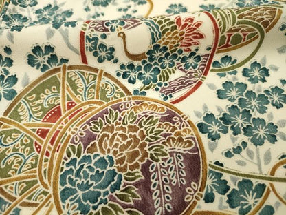 平和屋着物■上質な小紋　舞蝶花鳥文　鼓　正絹　逸品　DABI3998ya