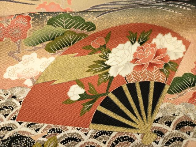 平和屋着物■豪華黒留袖　駒刺繍　扇面御所車花文　暈し染め　金彩　正絹　逸品　DABI3999ya