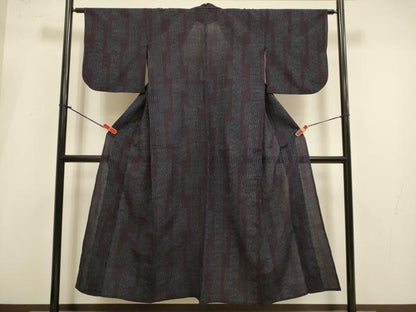 平和屋着物▽上質なお召　単衣　変わり間道　正絹　逸品　DABI4002du